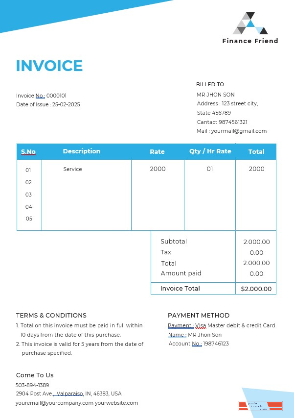 Finance Consultant Invoice Template PSD template